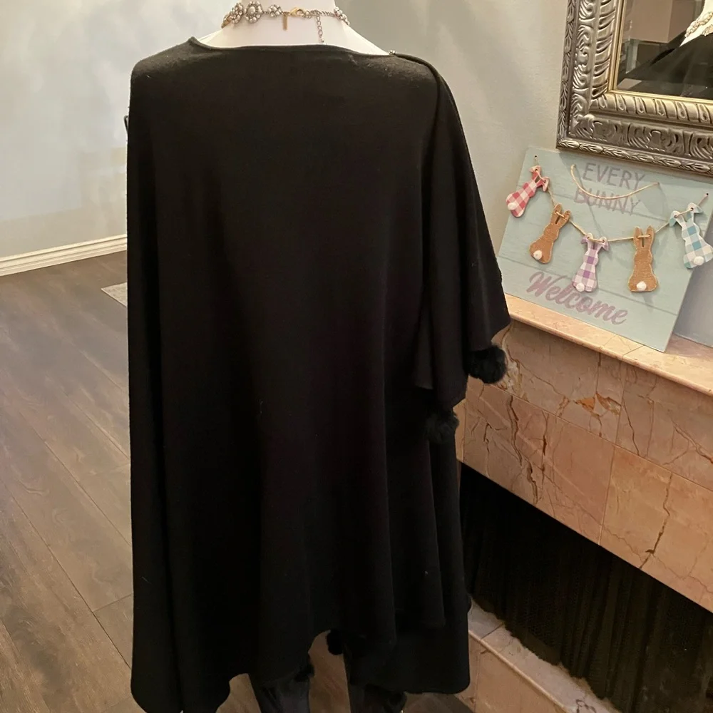 Quite Luxury,Soft girl,pre loved Nina Leonard Drape cape with fur balls